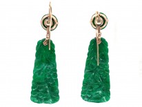 Art Deco Carved Jade Drop Earrings