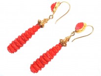Georgian 18ct Gold & Carved Coral Drop Earrings