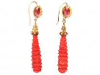 Georgian 18ct Gold & Carved Coral Drop Earrings