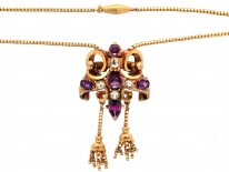 Victorian 18ct Gold, Garnet & Chrysolite Pendant with Two Drops on Snake Chain