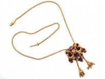 Victorian 18ct Gold, Garnet & Chrysolite Pendant with Two Drops on Snake Chain