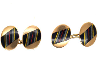 9ct Gold & Enamel Oval Cufflinks
