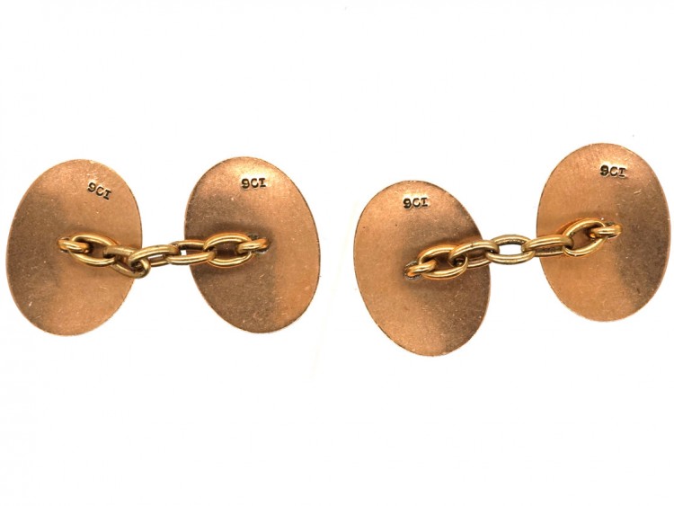 9ct Gold & Enamel Oval Cufflinks