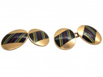 9ct Gold & Enamel Oval Cufflinks