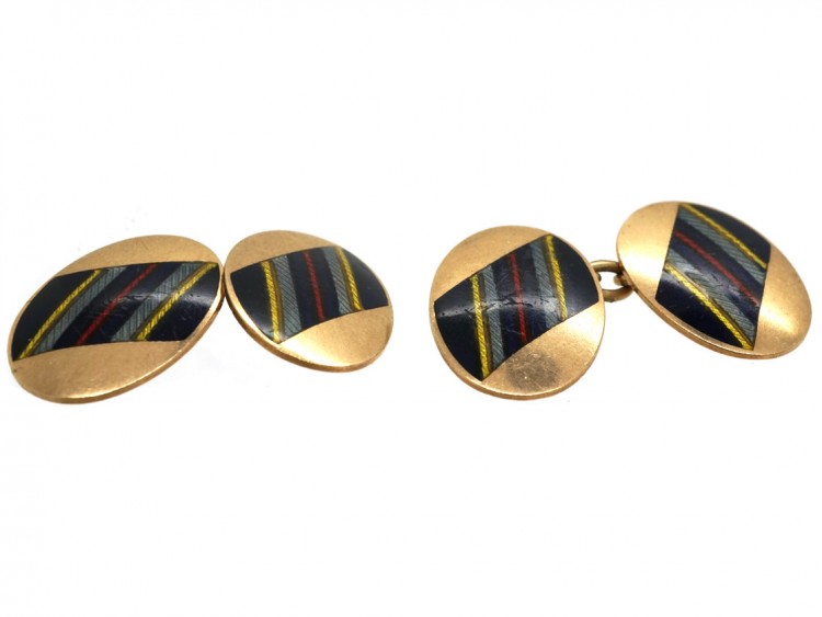 9ct Gold & Enamel Oval Cufflinks