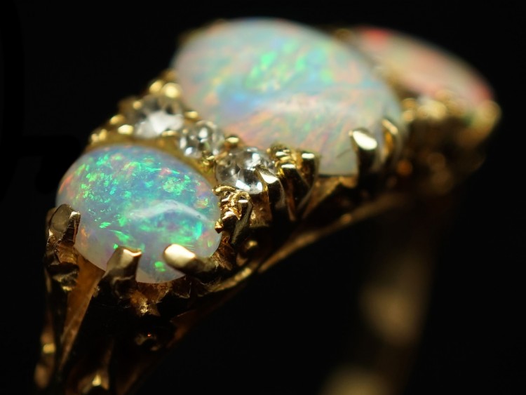 Victorian 18ct Gold, Opal & Diamond Ring