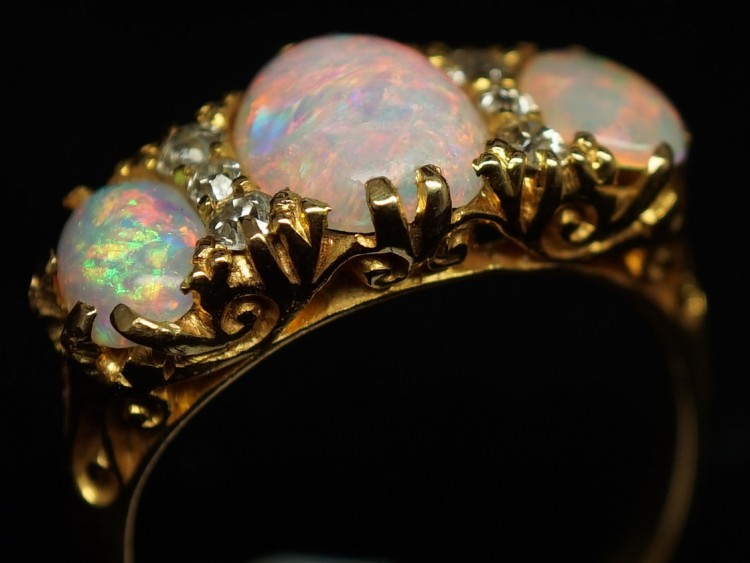 Victorian 18ct Gold, Opal & Diamond Ring