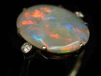 Art Deco 18ct White Gold Harlequin Opal & Diamond Ring