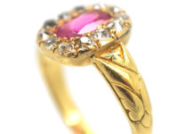 Victorian 18ct Gold Pink Sapphire & Diamond Cluster Ring