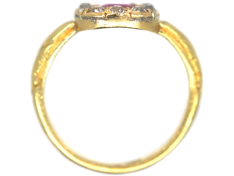 Victorian 18ct Gold Pink Sapphire & Diamond Cluster Ring