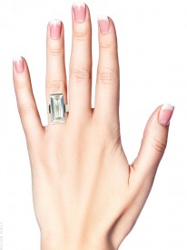 Large Rectangular Rock Crystal Silver Ring