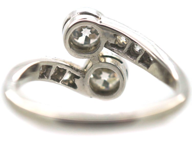 Art Deco 14ct White Gold Two Stone Diamond Crossover Ring