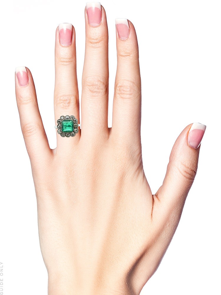 Large Platinum, Square Cut Emerald & Diamond Ring