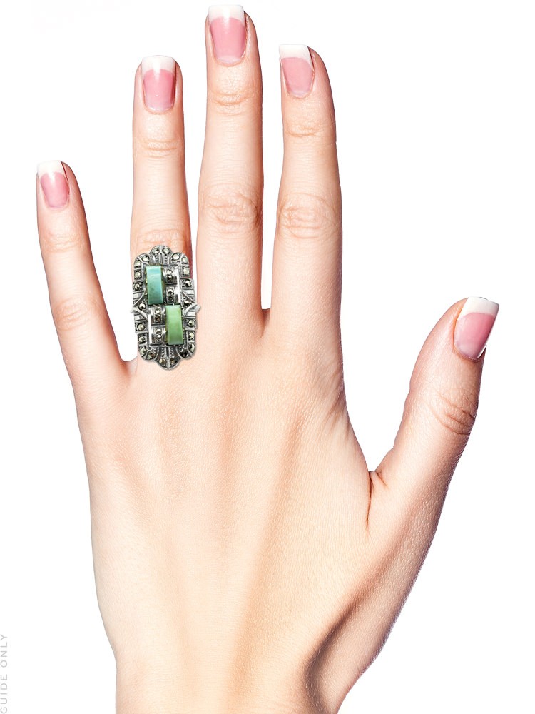 Art Deco Silver, Marcasite & Turquoise Rectangular Ring