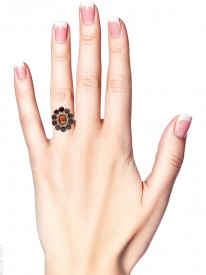 Georgian Flat Cut Garnet & Pearl Cluster Ring