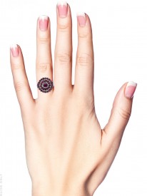 Austro-Hungarian Silver Garnet ​& Natural Pearls Cluster Ring