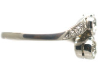 Art Deco 14ct White Gold Two Stone Diamond Crossover Ring