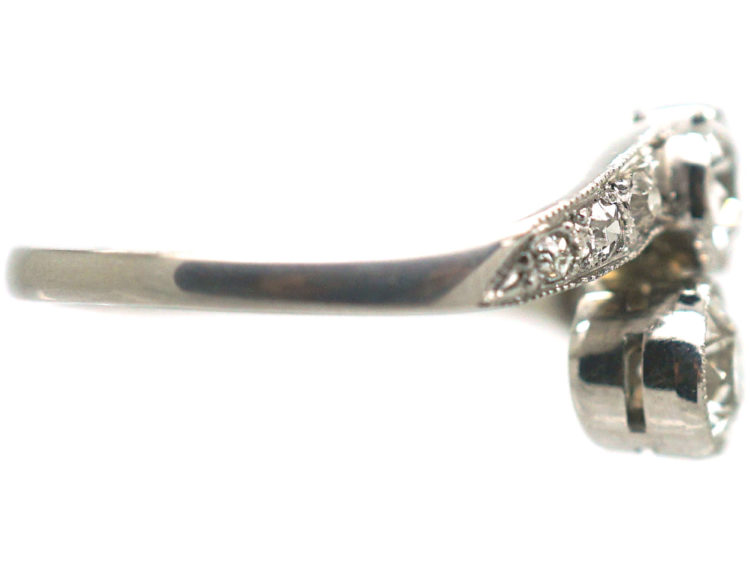 Art Deco 14ct White Gold Two Stone Diamond Crossover Ring