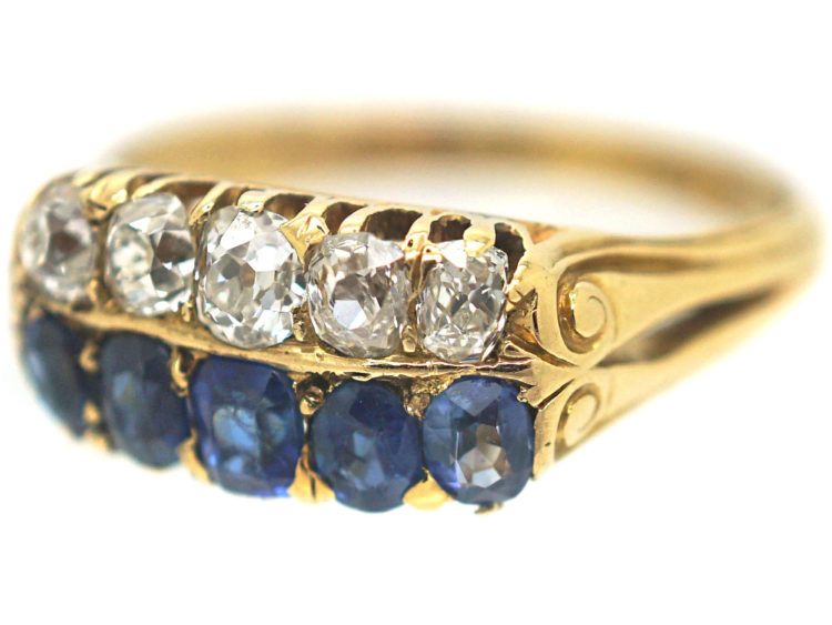 Victorian 18ct Gold Sapphire & Diamond Two Row Ring