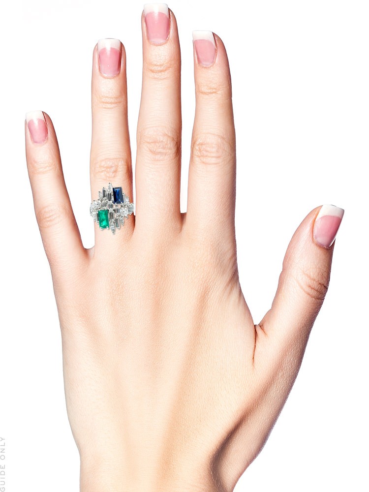 Platinum, Sapphire, Diamond & Emerald 1970s Ring