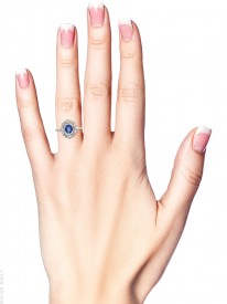 Ceylon Sapphire & Diamond Cluster Ring with Diamond Shoulders