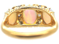 Victorian 18ct Gold, Three Stone Opal & Diamond Ring
