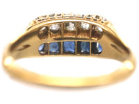 Victorian 18ct Gold Sapphire & Diamond Two Row Ring
