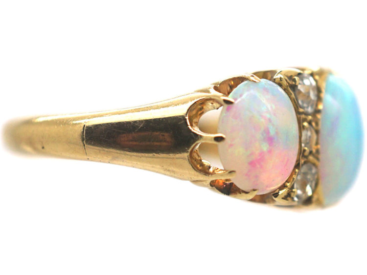 Victorian 18ct Gold, Three Stone Opal & Diamond Ring