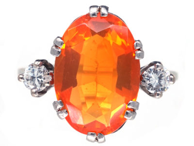Art Deco Platinum, Diamond & Fire Opal Ring