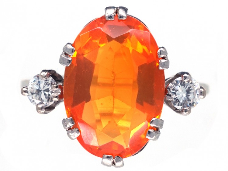 Art Deco Platinum, Diamond & Fire Opal Ring