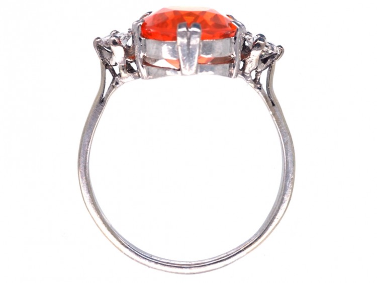 Art Deco Platinum, Diamond & Fire Opal Ring