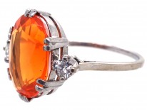 Art Deco Platinum, Diamond & Fire Opal Ring