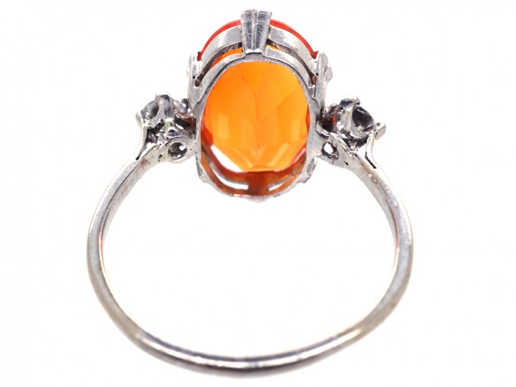 Art Deco Platinum, Diamond & Fire Opal Ring