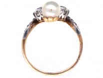 Art Nouveau 18ct Gold, Diamond & Natural Pearl Ring
