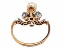 Art Nouveau 18ct Gold, Diamond & Natural Pearl Ring
