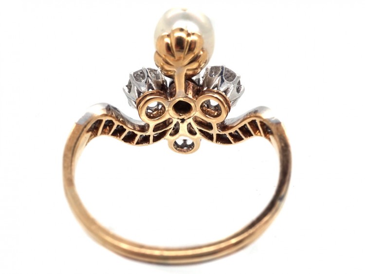 Art Nouveau 18ct Gold, Diamond & Natural Pearl Ring