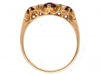 Victorian Three Stone Ruby & Diamond Carved Half Hoop Ring