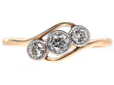Edwardian 18ct Gold Three Stone Diamond Crossover Ring