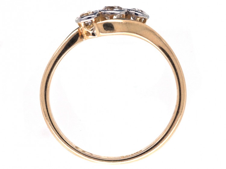 Edwardian 18ct Gold Three Stone Diamond Crossover Ring