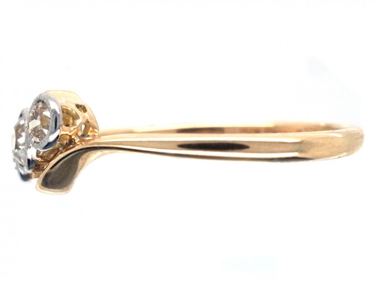 Edwardian 18ct Gold Three Stone Diamond Crossover Ring
