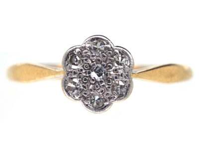 Edwardian 18ct Gold, Platinum & Diamond Cluster Ring