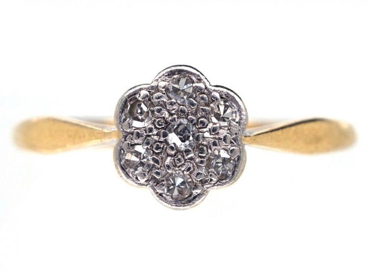 Edwardian 18ct Gold, Platinum & Diamond Cluster Ring