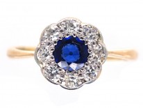 Edwardian Sapphire & Diamond Daisy Cluster Ring