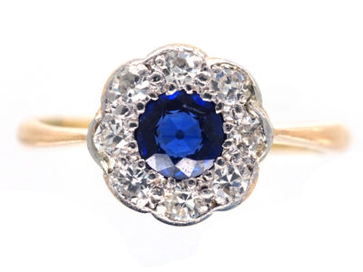 Edwardian Sapphire & Diamond Daisy Cluster Ring