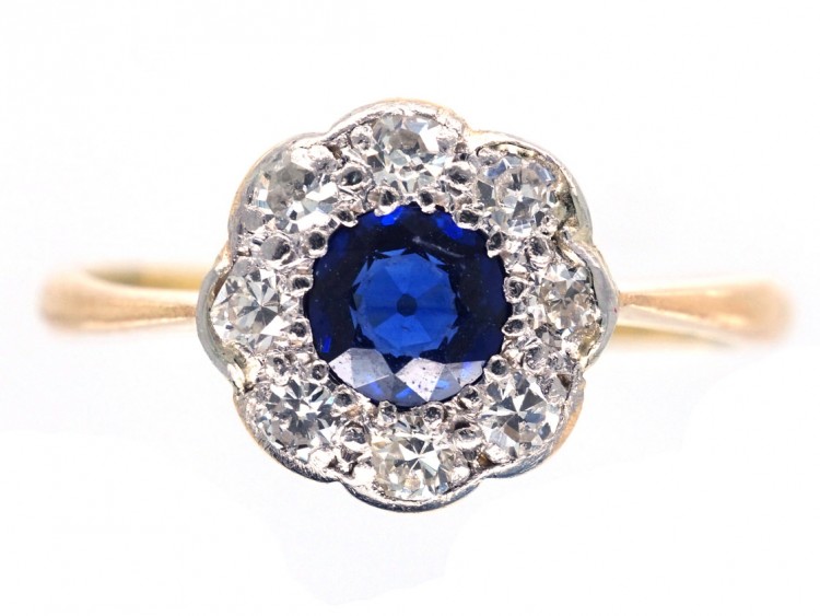 Edwardian Sapphire & Diamond Daisy Cluster Ring