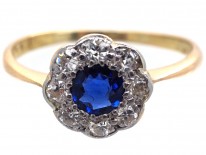 Edwardian Sapphire & Diamond Daisy Cluster Ring