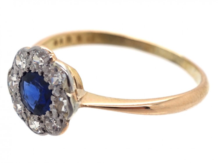 Edwardian Sapphire & Diamond Daisy Cluster Ring