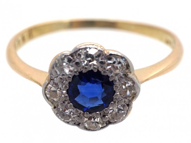 Edwardian Sapphire & Diamond Daisy Cluster Ring