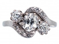Edwardian Platinum & Three Stone Diamond Crossover Ring