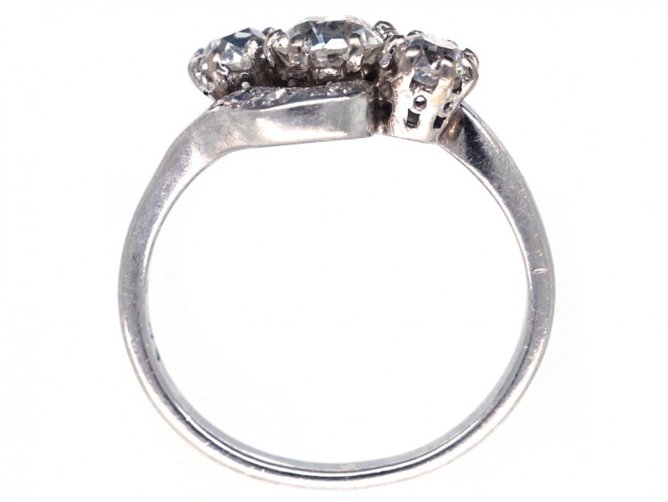 Edwardian Platinum & Three Stone Diamond Crossover Ring
